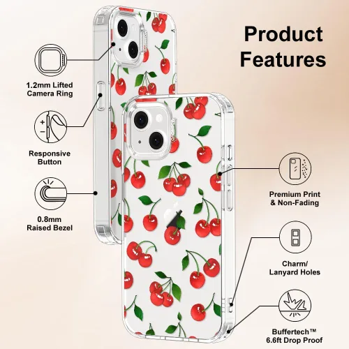 Miniatura 7 de MOSNOVO para iPhone 13/14 Funda de grado militar probada contra caídas de 2.01m Transparente con lindo diseño de cereza Claro - Linda cereza