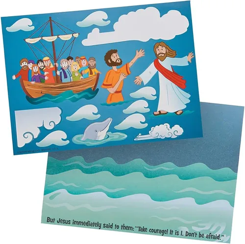 Miniatura 2 de Mini escenas de calcomanías de Jesús y Pedro Caminando en el agua, incluye 12 fondos y 12 hojas de calcomanías, actividades religiosas y de escuela