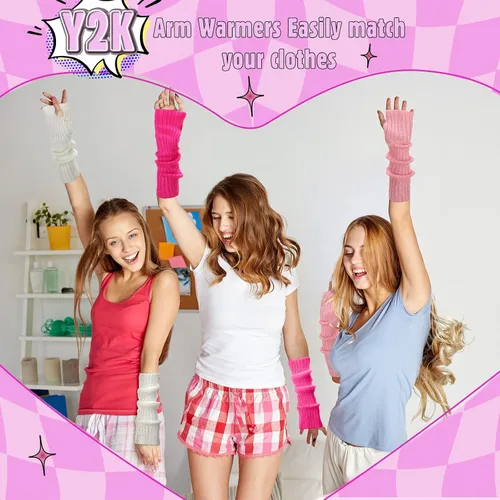 Miniatura 4 de Berlune 6 pares de mangas de brazo kawaii para mujer y niñas, calentadores de brazos de estilo japonés Y2K para disfraz escolar, 6