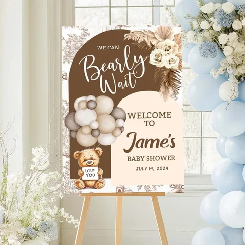 Miniatura 9 de Letrero de bienvenida personalizado para baby shower, letrero de bienvenida personalizado con lazo rosa para baby shower, póster de lazo rosa
