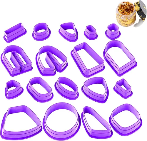 DIYOOHOMY 18 piezas de cortadores de arcilla polimérica y lámina dorada, fabricación de arete de arcilla, kit de joyas, moldes de herramientas con