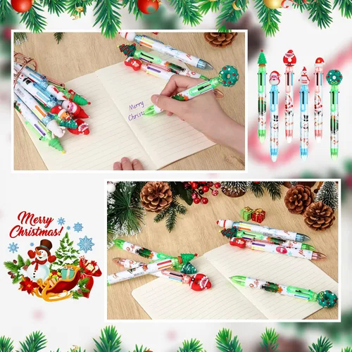 Miniatura 4 de 24 bolígrafos de Navidad 6 en 1, multicolor, retráctiles, 6 colores, árbol de Navidad, Papá Noel, muñeco de nieve, regalos de fiesta de fin de año