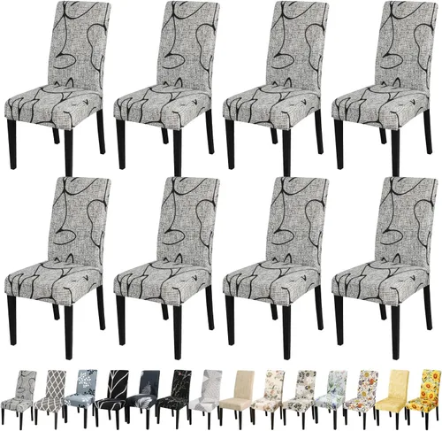 Miniatura 32 de JQinHome Juego de 8 fundas para sillas de comedor, fundas de alta elasticidad extraíbles y lavables, fundas protectoras de asiento para silla