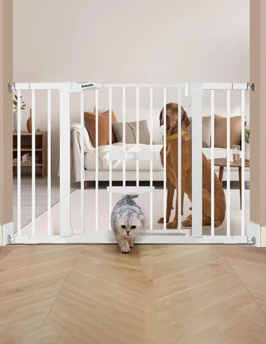 Miniatura 13 de BABELIO Puerta de bebé extra alta de 36 pulgadas con puerta para gatos, puerta de metal para perros de 29 a 40 pulgadas, puerta para gatos