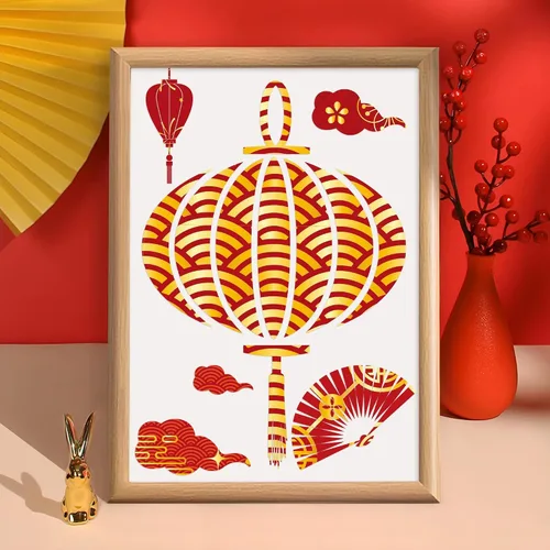 Miniatura 7 de Haooryx Juego de 60 piezas de papel estampado del Año Nuevo Chino, de doble cara de 11'x11', rojo y dorado, tema del Festival de Primavera, papel