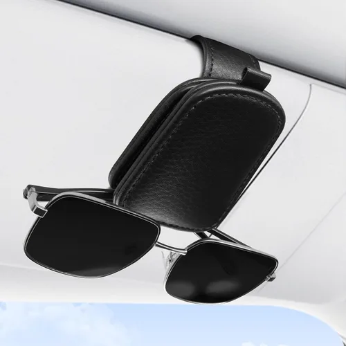 SINGARO Soporte para gafas de sol de coche, hebilla magnética de cuero para visera de coche, clip para anteojos de sol, clip para almacenamiento de
