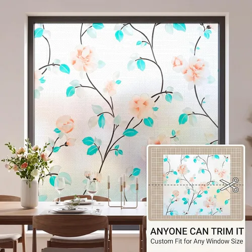 Miniatura 8 de Película decorativa para ventana, diseño de flores, película de privacidad de vidrio de adherencia estática para puerta, tintes de ventana