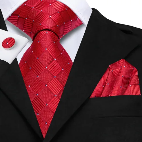 Miniatura 245 de Hi-Tie Corbata clásica de cachemira para hombre con pañuelo y gemelos a cuadros
