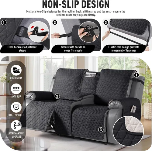 Miniatura 5 de TAOCOCO - Funda reclinable para sofá de 2 plazas con consola 100% impermeable, funda reclinable lavable antideslizante para 2 asientos, protector
