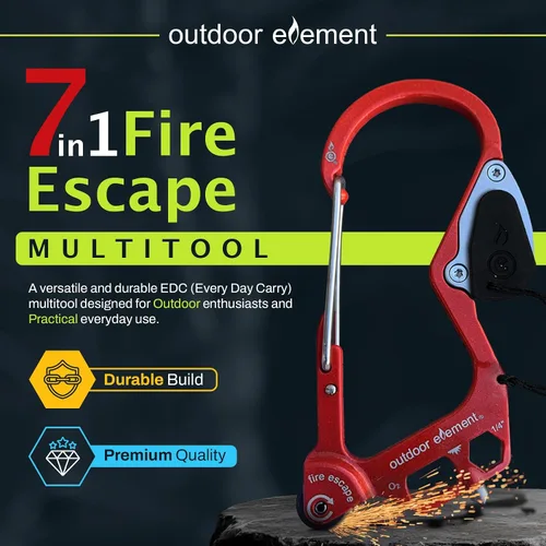 Miniatura 2 de OUTDOOR ELEMENT Herramienta de escape de emergencia, cortador de cinturón de seguridad, rompecristales, herramienta multiusos, encendedor, mosquetón