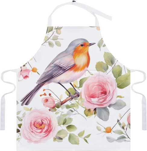 Miniatura 7 de Personalized Floral Print Watercolor Robin Bird Adult Apron, Kitchen Cooking Aprons for Woman Man, Adjustable Bib Apron with Pocket for Baking, BBQ