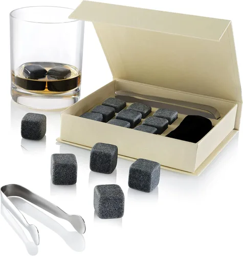 Miniatura 4 de Set de 9 Piedras para Enfriar Bebidas Grises [Chill Rocks] Piedras para Whisky para Whisky y Otras Bebidas - en Caja de Regalo con Funda