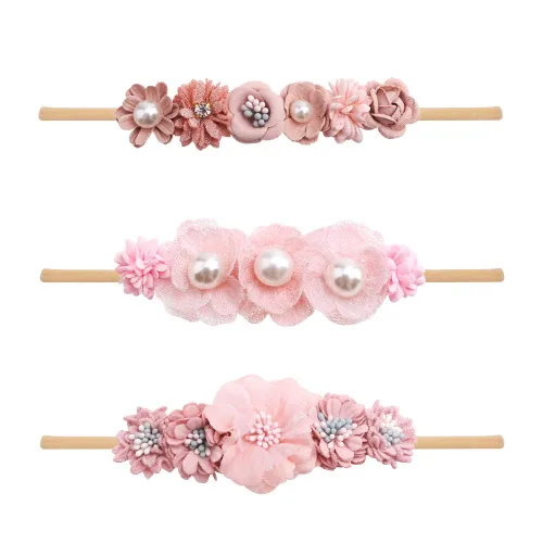 Miniatura 12 de Diademas de flores de nailon para bebé niña, con moños de flores, accesorios elásticos para el cabello, corona, envolturas florales hechas a mano
