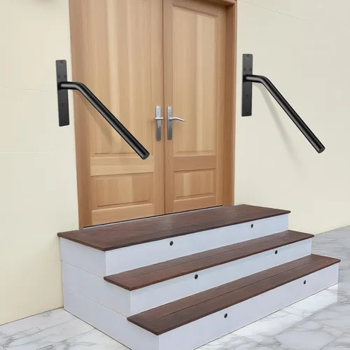 Miniatura 7 de Munzong - Paquete de 2 pasamanos de escalera de 16 pulgadas para escalones de 1 a 3 escalones, barandilla de acero inoxidable negra para escaleras