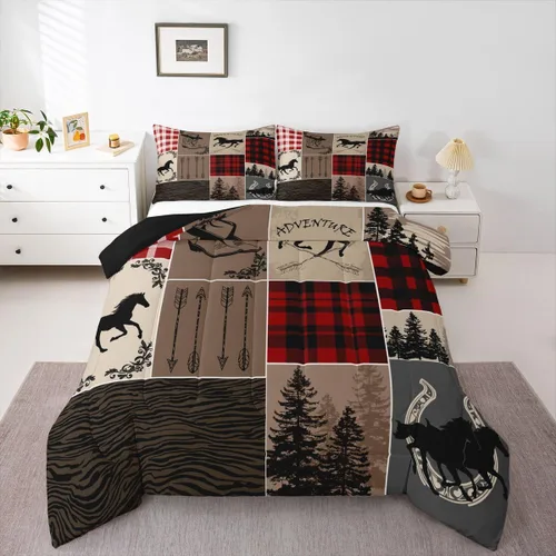Miniatura 123 de Juego de edredón de oso y ciervo, tamaño individual, ropa de cama de animales salvajes de caza, colcha rústica de cabaña, casa de campo, cuadros
