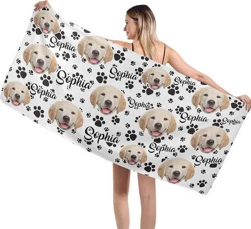 MyPupSocks Toallas de playa personalizadas para niños y adultos, toalla de piscina con nombre y cara de perro, regalos personalizados con nombre,