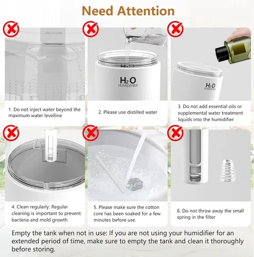 Miniatura 7 de Mini Humidificador Portátil, Apagado Automático, 2 Modos de Niebla, Silencioso, Pequeños Humidificadores para Dormitorio, Viaje, Oficina, 3-Blanco