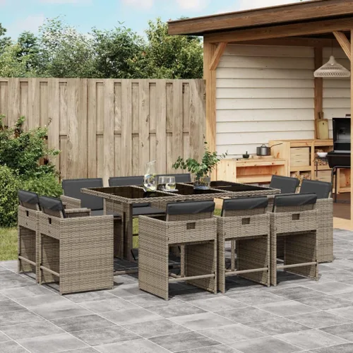Miniatura 39 de 17-Piece Brown Poly Rattan Patio Dining Set with Cream White Cushions, Foldable Chairs and Tempered Glass Table for Outdoor Garden Backyard Patio