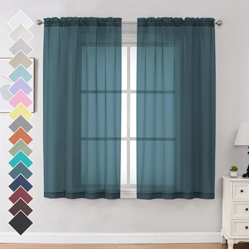Miniatura 147 de OVZME - Cortinas traslúcidas blancas de 45 pulgadas de largo, 2 paneles, cortinas de gasa con bolsillo para barra para ventanas pequeñas, cada una
