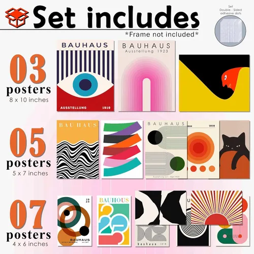 Miniatura 2 de MAZUKO 15 piezas de decoración de pared boho – Arte de pared moderno de mediados de siglo, pósteres boho, pósteres para la estética