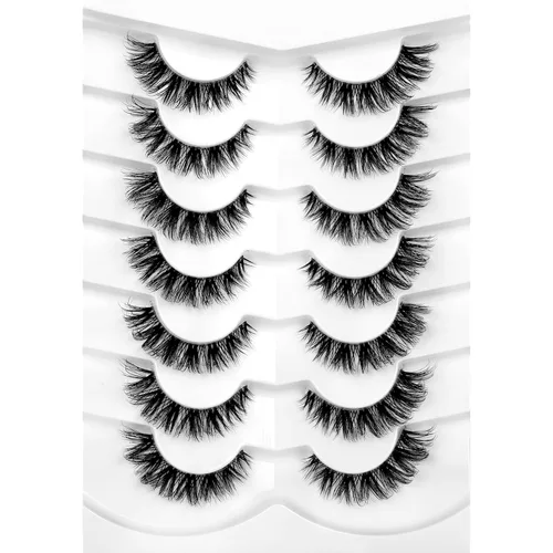 Miniatura 91 de Medias pestañas postizas con banda transparente, finas, estilo ojo de gato, naturales, cortas, pequeñas, acento 3/4, de visón sintético, tiras