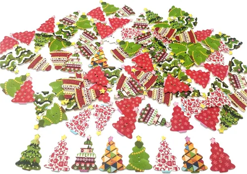 Miniatura 4 de 100 unidades de botones de árbol de madera para manualidades, botones de madera para manualidades navideñas, en granel para costura, manualidades