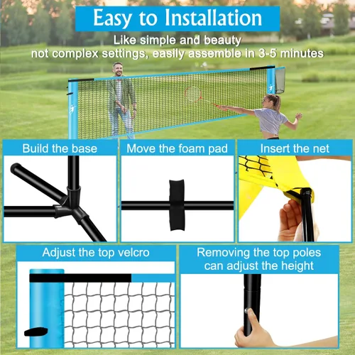 Miniatura 6 de Juego de red de bádminton de pickleball para patios traseros, juego combinado de voleibol portátil todo en uno con red ajustable, palas de voleibol