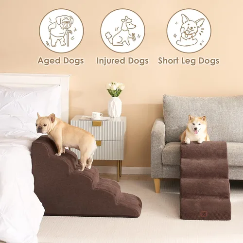 Miniatura 4 de EHEYCIGA Escaleras Curvas para Perros Rampa para Camas Altas 57.9 cm de Altura, 5 Escalones para Perros Pequeños y Gatos, Escaleras para Mascotas