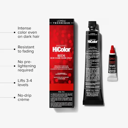 Miniatura 3 de L'Oréal Technique HiColor Reds Permanent Hair Color - Lifts Dark Hair in One Step, No Brassiness, Rich, Smooth Creme Formula, Intense, Long-Lasting