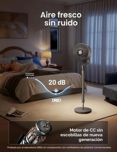 Miniatura 5 de Dreo Ventilador para dormitorio, ventilador oscilante de 80°, silencioso de 25 dB, ventiladores de pedestal de 80 pies para oficina en casa, Gris