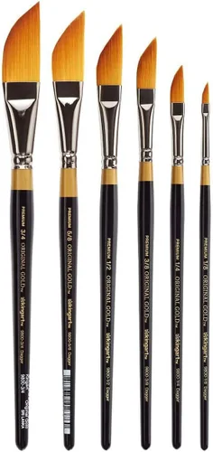 KINGART Premium Original Gold Serie 9800 Juego de 6 Pincel Striper Dagger Striper, Pelo Sintético Dorado Taklon para Acrílico, Acuarela y Aceite,