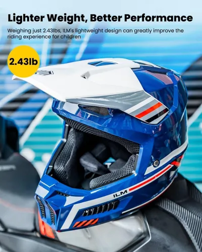 Miniatura 3 de ILM Cascos de Motocicleta Todoterreno Juveniles para Niños Casco ATV Motocross BMX Fuera de Carretera Motocicleta con Gafas Guantes Máscara DOT