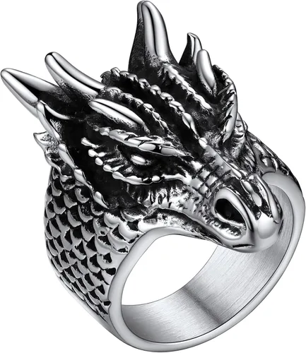 FaithHeart Anillos de dragón punk para hombres y mujeres, acero inoxidablechapado en oro de 18 quilates, joyería de mitología nórdica con delicado