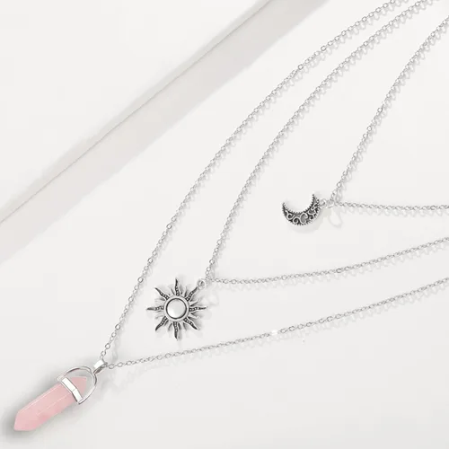 Miniatura 12 de Collar gótico de sol y luna para mujer, collares con colgante de cristal, accesorios Y2K, collar de luna creciente en capas para mujer, collar