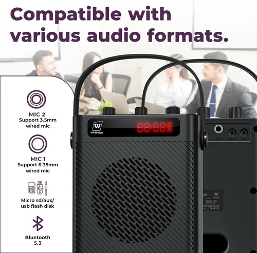 Miniatura 4 de Amplificador de voz Bluetooth 5.3 de 40 W con micrófono de auriculares y micrófono de mano, sistema PA recargable portátil para profesores