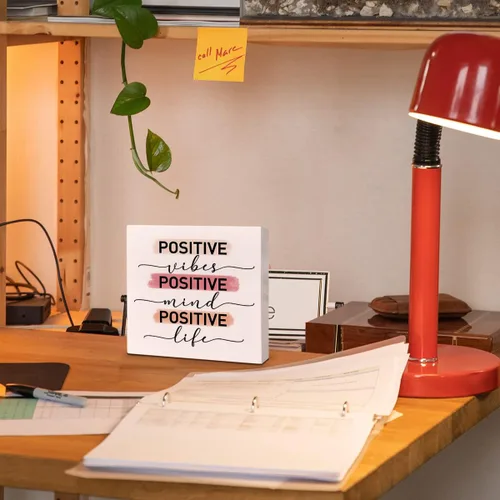 Miniatura 4 de Escritorio de oficina en casa, caja de madera, decoración de letrero de caja de madera positiva, vida mental, citas inspiradoras, decoración