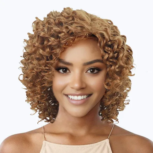 XIUFAXIRUSI XIUFAXIRUSI Pelucas afro rizadas para mujeres negras, pelucas cortas rubias rizadas con parte lateral, peluca de pelo sintético completo