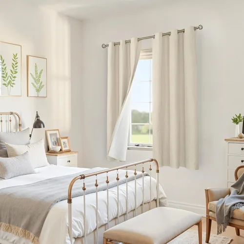 Miniatura 4 de YoungsTex - Cortinas de lino beige 100% opacas para dormitorio de 63 pulgadas de largo, cortinas cortas con aislamiento térmico y ojales