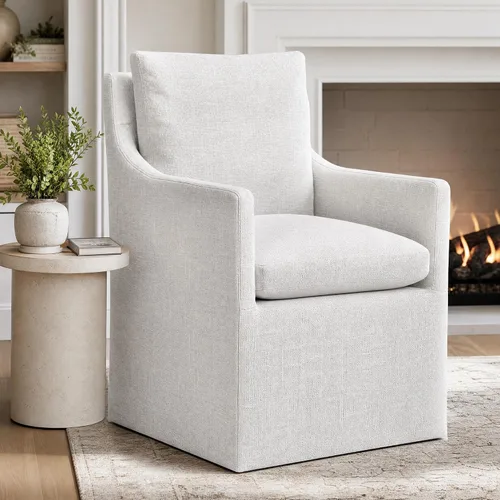 Miniatura 7 de DUHOME Silla de comedor tapizada, silla decorativa de lino para sala de estar, sofá individual con 4 ruedas, sillón tapizado para dormitorio