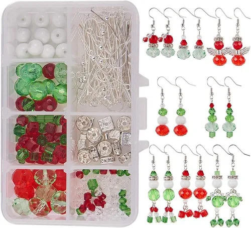 Miniatura 9 de SUNNYCLUE 1 Caja DIY 10 Pares Adornos de Ángel de Navidad Coloridos, Cuentas de Alas de Ángel Guardián, Pendientes, Kit de Inicio para Hacer Joyas