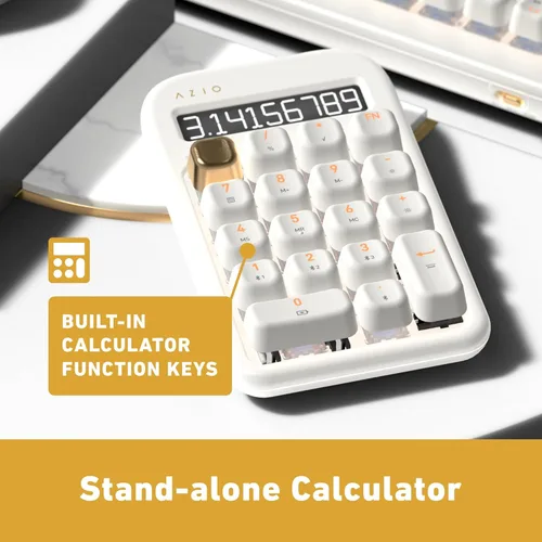 Miniatura 4 de AZIO IZO Calculadora mecánica inalámbrica y teclado numérico (Blanco/Oro) - Bluetooth 5.0 y USB, interruptor mecánico Gateron-Azul, 9 modos