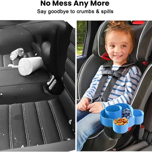 Miniatura 2 de Bandeja para asiento de automóvil – Convierte el portavasos en aperitivos, bandeja de juguetes para niños de viaje, giratoria 360 grados (azul)
