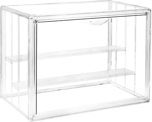 Miniatura 8 de Vitrina acrílica para figuras, organizador de almacenamiento transparente de 3 niveles montado en la pared, caja de exhibición con puerta magnética