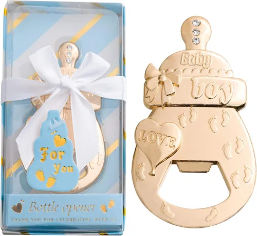 24 paquetes de los últimos abrebotellas para baby shower - Favores de fiesta, premios, recuerdos y regalos de devolución Azul y dorado