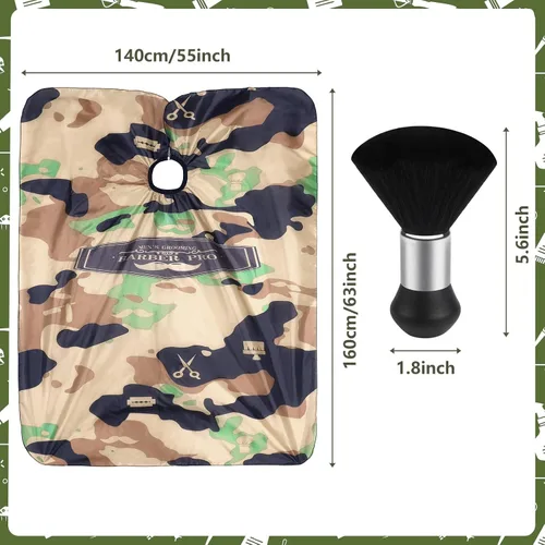 Miniatura 2 de FEBSNOW Capa de Barbero Impermeable Profesional para Corte de Cabello Cepillo Quitapelusas de Cuello para Corte de Pelo Verde Militar Salón Barba