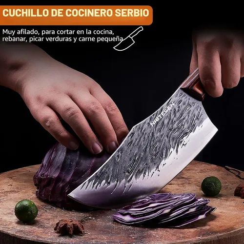 Miniatura 4 de Naitesen 4 piezas de cuchillo de carnicero forjado a mano y cuchillo de cocina 2 en 1, juego de cuchillo de chef serbio resistente para carne