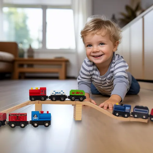 Miniatura 6 de Conjuntos de Trenes de Madera para Niños Pequeños, 9 Piezas de Tren de Juguete Magnético Compatible con Brio, Thomas, Melissa y Doug, para Niños