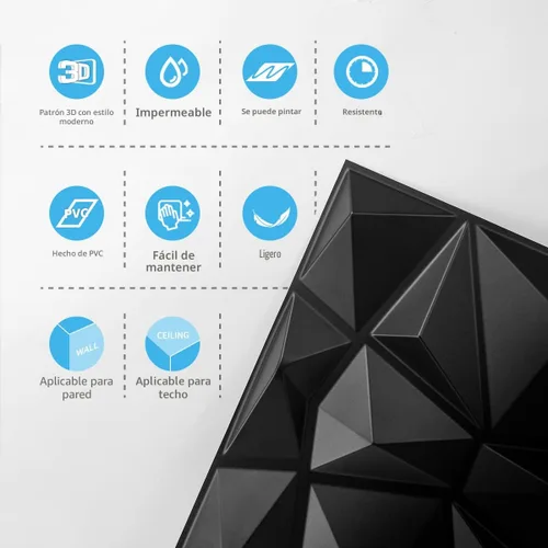 Miniatura 8 de Art3d Paneles decorativos de pared 3D con diseño de diamante, 12 x 12 pulgadas, negro mate para decoración del hogar y la oficina (paquete de 33)