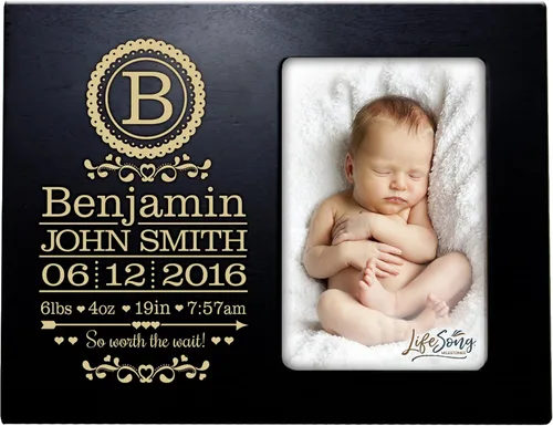 Miniatura 4 de LifeSong Milestones Marco de fotos personalizado con monograma de anuncio de nacimiento de bebé para niños y niñas recién nacidos, marco de fotos