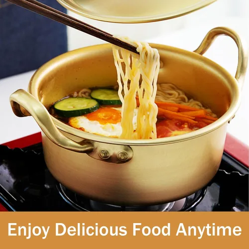 Miniatura 8 de Olla de fideos ramen coreanos, utensilios de cocina de fideos ramen, aluminio amarillo, antiadherente, tradicional coreano, cuenco de cocción rápida